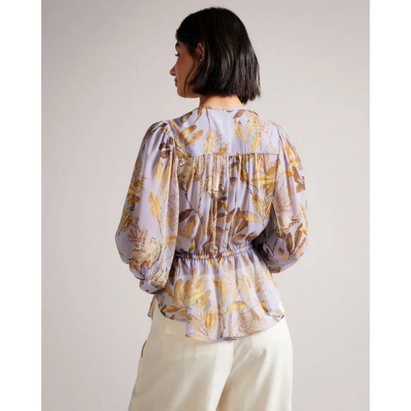 Ted Baker Floral Tie Front Blouse in Lilac Size 3 (US 8) - Picture 4 of 11